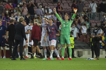 Bayern Munich players celebrate after their 3-0 victory over Barcelona at Camp Nou on Tuesday.