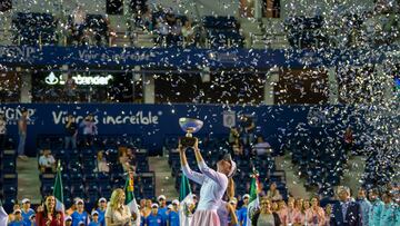 AME9982. MONTERREY (MÉXICO), 05/03/2023.- La tenista de Croacia Donna Vekic festeja el triunfo ante la jugadora francesa Caroline Garcia durante un partido de la final del Abierto de Tenis de Monterrey, hoy en Monterrey (México). EFE/Miguel Sierra
