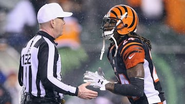 Adam Jones discute con el árbitro en los últimos instantes del partido de Wild Card entre Bengals y steelers.