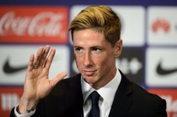 El delantero Fernando Torres durante su presentación como nuevo jugador del Átletico de Madrid, en su regreso cedido hasta el 30 de junio de 2016