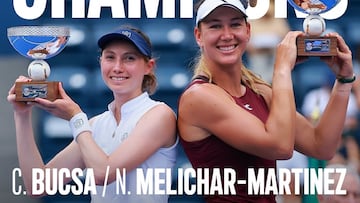Cristina Bucsa y Nicole Melichar-Martinez, con el trofeo de campeonas en Monterrey.