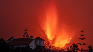 Lava flows from the Cumbre Vieja Volcano in La Palma, Spain. The Cumbre Vieja Volcano erupted on September 19, shutting down the airport twice due to the volcanic ash. 