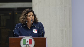 María José Alcalá, presidenta del Comité Olímpico Mexicano, en un evento con la SRE en junio de 2022.