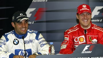 Juan Pablo Montoya y Michael Schumacher en la Formula 1