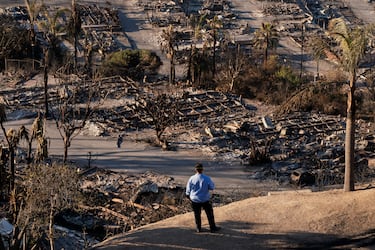 Imagen devastadora del barrio residencial Palisades que ha quedado totalmente destruido, por los incendios que  han arrasado más de 15.000 hectáreas en Los Ángeles.