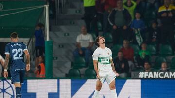 ELCHE, SPAIN - NOVEMBER 08: Alex Collado of Elche CF reacts during the LaLiga Santander match between Elche CF and Girona FC at Estadio Manuel Martinez Valero on November 08, 2022 in Elche, Spain. (Photo by Francisco Macia/Quality Sport Images/Getty Images)