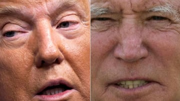 (FILES)(COMBO) This combination of file photos created on October 15, 2020 shows US President Donald Trump speaking during a briefing at the White House September 27, 2020, in Washington, DC and Democratic presidential candidate Joe Biden as he speaks out