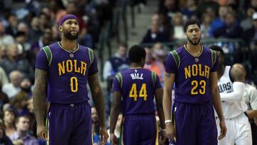 DALLAS, TX - FEBRUARY 25: DeMarcus Cousins #0 and Anthony Davis #23 of the New Orleans Pelicans at American Airlines Center on February 25, 2017 in Dallas, Texas. NOTE TO USER: User expressly acknowledges and agrees that, by downloading and/or using this photograph, user is consenting to the terms and conditions of the Getty Images License Agreement.   Ronald Martinez/Getty Images/AFP
 == FOR NEWSPAPERS, INTERNET, TELCOS &amp; TELEVISION USE ONLY ==