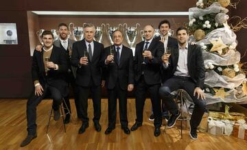 Iker Casillas, Sergio Ramos, Ancelotti, Florentino Pérez, Pablo Laso, Sergio LLull y Felipe Reyes