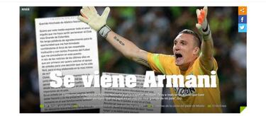 Armani se despide de hinchas de Nacional y llegaría a River
