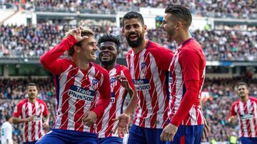 Griezmann, Thomas, Diego Costa y Lucas Hernández, durante un partido del Atlético de Madrid.