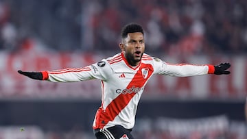 AMDEP1709. BUENOS AIRES (ARGENTINA), 14/05/2024.- Miguel Borja de River celebra un gol este martes, en un partido de la fase de grupos de la Copa Libertadores entre River Plate y Libertad en el estadio Monumental en Buenos Aires (Argentina). EFE/ Juan Ignacio Roncoroni