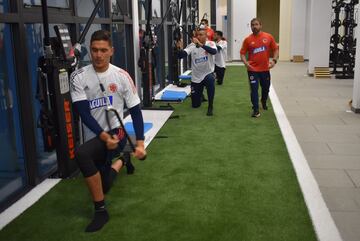 Álvaro Montero, Camilo Vargas y Aldair Quintana estuvieron haciendo trabajo físico y de reacción en el hotel donde están concentrando y esperando desde este martes comenzar los entrenamientos con el resto del grupo y Éder Chaux, último arquero convocado ante la baja de David Ospina.