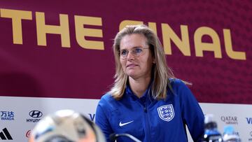 England's head coach Sarina Wiegman arrives for a press conference at Stadium Australia in Sydney on August 19, 2023 on the eve of the Women's World Cup final football match between Spain and England. (Photo by FRANCK FIFE / AFP)