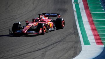 Imola (Italy), 17/05/2024.- Scuderia Ferrari driver Charles Leclerc of Monaco in action during a practice session for the Formula One Grand Prix of the Emilia Romagna in Imola, Italy, 17 May 2024. The 2024 Formula 1 Grand Prix of the Emilia Romagna is held at the Autodromo Internazionale Enzo e Dino Ferrari racetrack on 19 May. (Fórmula Uno, Italia) EFE/EPA/DANILO DI GIOVANNI