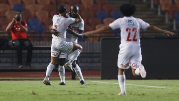 Soccer Football - Egyptian Premier League - Zamalek v Ismaily - Cairo International Stadium, Cairo, Egypt - October 26, 2020 Zamalek&#039;s Kabongo Kasongo celebrates scoring their second goal with teammates REUTERS/Amr Abdallah Dalsh