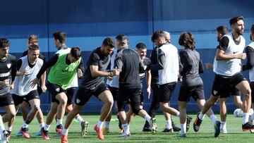 Sesión de entrenamiento del Málaga el pasado jueves.