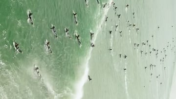 Mundaka abarrotado de surfistas el domingo 20 de octubre del 2024.