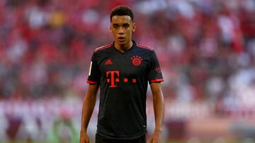 MUNICH, GERMANY - AUGUST 14: Jamal Musiala of Muenchen looks on during the Bundesliga match between FC Bayern München and VfL Wolfsburg at Allianz Arena on August 14, 2022 in Munich, Germany. (Photo by Lars Baron/Getty Images)