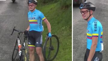 Un ciclista junior se queda tirado entre lágrimas, su equipo le abandona y Twitter se vuelca