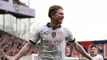 Kevin de Bruyne, jugador del Manchester City, celebra uno de los goles anotados ante el Crystal Palace.