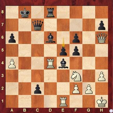 Posición tras 29...e5. No hay forma de que el blanco evite que el peón corone sin que la torre de d4 sea capturada.
