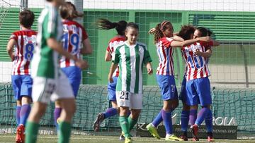 Las jugadoras del Atl&eacute;tico celebran el gol de Marta Corredera ante el Betis.
 