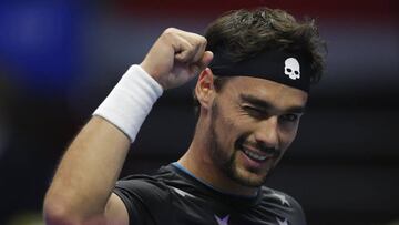 Fabio Fognini celebrando el triunfo contra el espa&ntilde;ol Roberto Bautista.