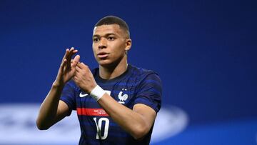 France&#039;s forward Kylian Mbappe reacts during the friendly football match between France and Wales at the Allianz Riviera Stadium in Nice, southern France on June 2, 2021 as part of the team&#039;s preparation for the upcoming 2020-2021 Euro football 