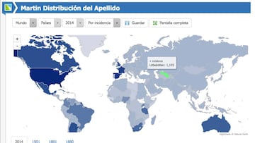 Forebears, la web que te da la distribuci&oacute;n de tu apellido en el mundo. Im&aacute;gen: Forebears