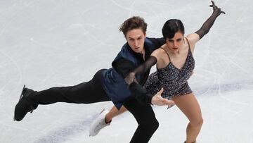 Los espa&ntilde;oles Sara Hurtado y Kirill Khaliavin ejecutan su ejercicio en la disciplina de danza de los campeonatos del mundo de patinaje art&iacute;stico que se celebra este viernes en Saitama (Jap&oacute;n).