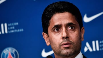 Nasser Al-Khelaifi durante una rueda de prensa en 2021.