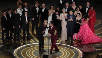 Daniel Kwan, Daniel Scheinert and Jonathan Wang win the Oscar for Best Picture for "Everything Everywhere All at Once" during the Oscars show at the 95th Academy Awards in Hollywood, Los Angeles, California, U.S., March 12, 2023. REUTERS/Carlos Barria