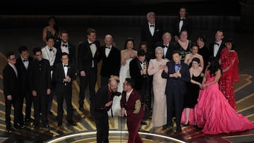 Daniel Kwan, Daniel Scheinert and Jonathan Wang win the Oscar for Best Picture for "Everything Everywhere All at Once" during the Oscars show at the 95th Academy Awards in Hollywood, Los Angeles, California, U.S., March 12, 2023. REUTERS/Carlos Barria