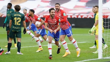 Germ&aacute;n celebra con Molina el gol del empate.
 