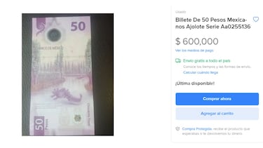 Billete del ajolote de 50 pesos se vende hasta en 600 mil en Mercado Libre