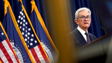 El presidente de la Reserva Federal de EE. UU., Jerome Powell, habla durante una conferencia de prensa, tras la publicación del comunicado del Comité Federal de Mercado Abierto (FOMC) sobre la política de tasas de interés, en Washington, D.C., EE. UU.