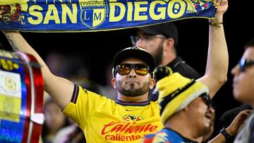 SAN DIEGO, CA - JULY 26: Club America fans cheer during a game against the San Diego Wave FC at Snapdragon Stadium on July 26, 2024 in San Diego, California. Denis Poroy/Getty Images/AFP (Photo by DENIS POROY / GETTY IMAGES NORTH AMERICA / Getty Images via AFP)