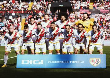 Once del Rayo Vallecano: Dimitrievski; Balliu, Aridane, Lejeune, Pacha Espino; Isi Palazón, Unai López, Óscar Valentín, Álvaro García; Trejo y RDT.