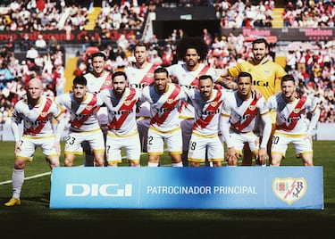 Once del Rayo Vallecano: Dimitrievski; Balliu, Aridane, Lejeune, Pacha Espino; Isi Palazón, Unai López, Óscar Valentín, Álvaro García; Trejo y RDT.