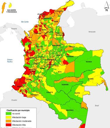 Coronavirus Colombia: mapa de clasificación por municipios según la afectación
