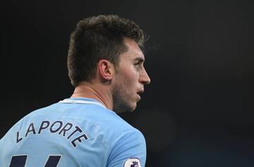 Aymeric Laporte of Manchester City looks on during the Premier League match between Manchester City and West Bromwich Albion