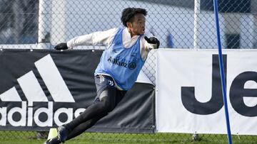 Juan Cuadrado durante un entrenamiento de Juventus.