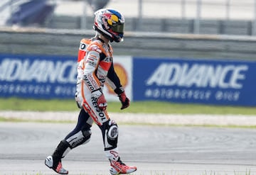 Una caída en el Gran Premio de Malasia en 2014 fue clave para que Pedrosa no pudiera lograr la segunda plaza del campeonato Mundial. Acabó cuarto.