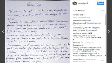 La conmovedora carta de Tom¨¢s Rinc¨®n al fallecido Lino Alonso