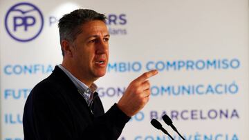 El presidente del PPC, Xavier García Albiol, durante la rueda de prensa ofrecida este mediodía tras la reunión del Comité de Dirección del partido y en la que valoró la actualidad política.