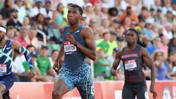 EUGENE, OREGON - JUNE 26: Erriyon Knighton and Terrance Laird compete in the Men&#039;s 200 Meters Semi-Final on day nine of the 2020 U.S. Olympic Track &amp; Field Team Trials at Hayward Field on June 26, 2021 in Eugene, Oregon.   Andy Lyons/Getty Images/AFP
 == FOR NEWSPAPERS, INTERNET, TELCOS &amp; TELEVISION USE ONLY ==
 PUBLICADA 28/06/21 NA MA44 1COL