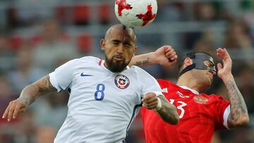 Football Soccer - Russia v Chile - International Friendly - VEB Arena Stadium - Moscow, Russia - 09/06/17 - Chile's Arturo Vidal in action with Russia's Fyodor Kudryashov. REUTERS/Maxim Shemetov