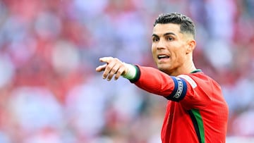 Portugal's forward #07 Cristiano Ronaldo gestures during the UEFA Euro 2024 Group F football match between Turkey and Portugal at the BVB Stadion in Dortmund on June 22, 2024. (Photo by INA FASSBENDER / AFP)