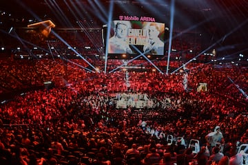 Saul -Canelo- Alvarez of Mexico during the Fight for the undisputed for the WBC, WBO and WBA super middleweight world titles against Edgar Berlanga of USA, at T-Mobile Arena, on September 14, 2024, in Las Vegas, Nevada, United States.